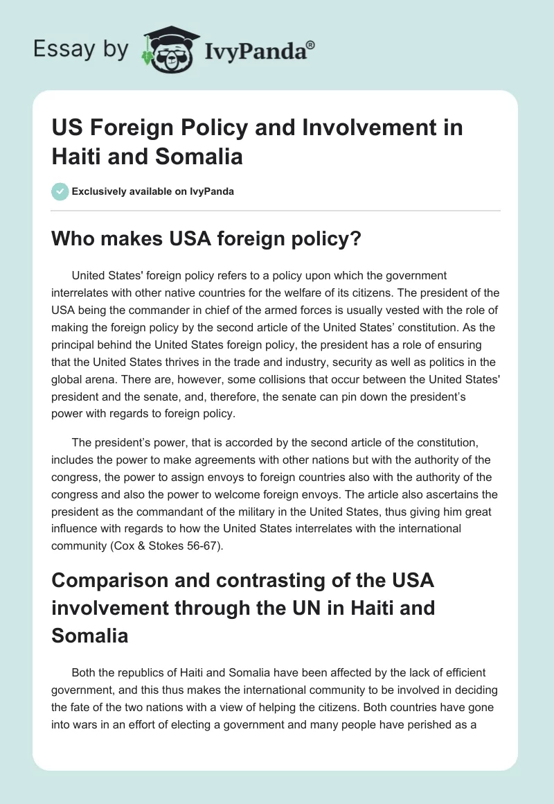 US Foreign Policy and Involvement in Haiti and Somalia. Page 1