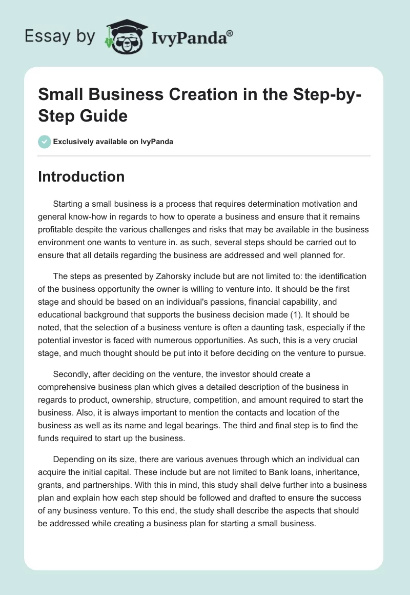 Small Business Creation in the Step-by-Step Guide. Page 1