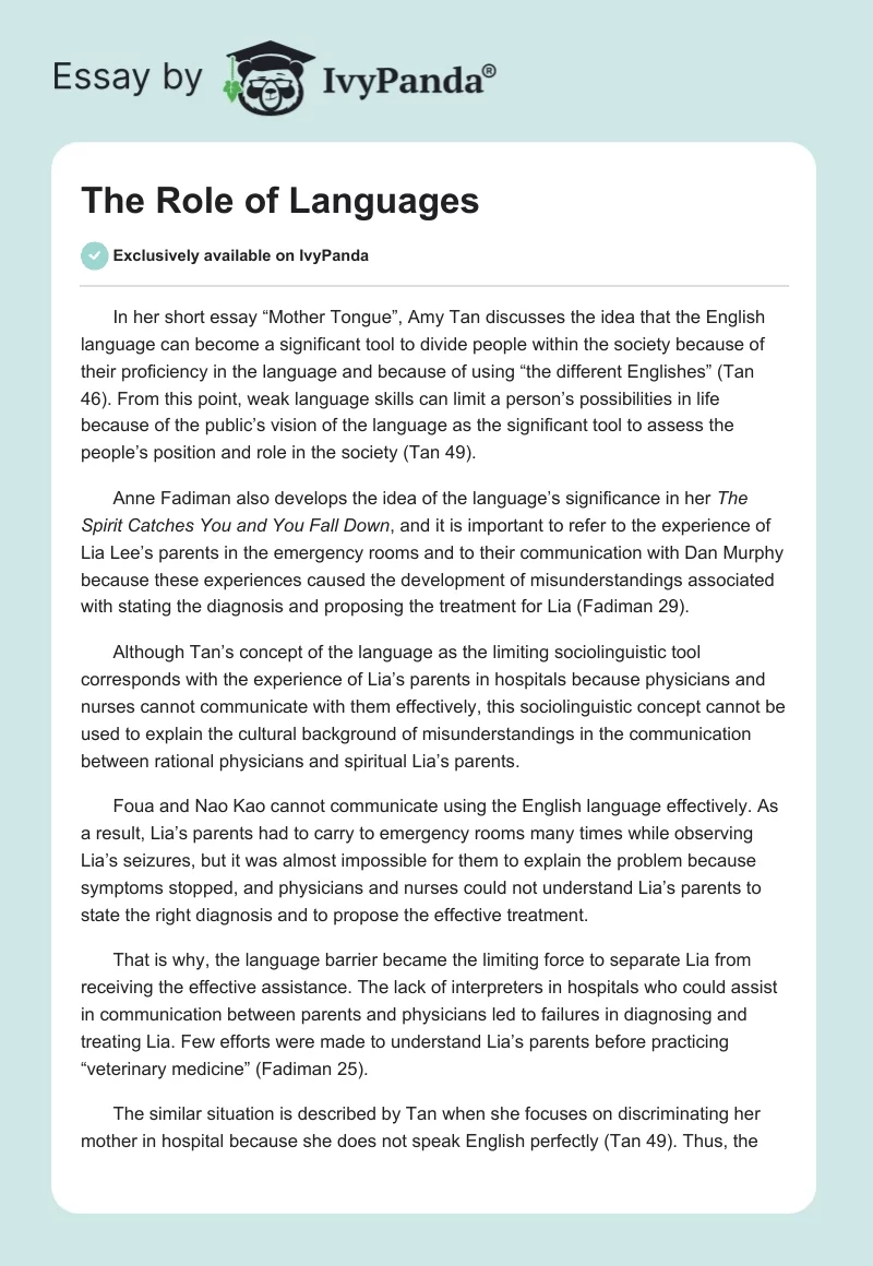 The Role of Languages. Page 1