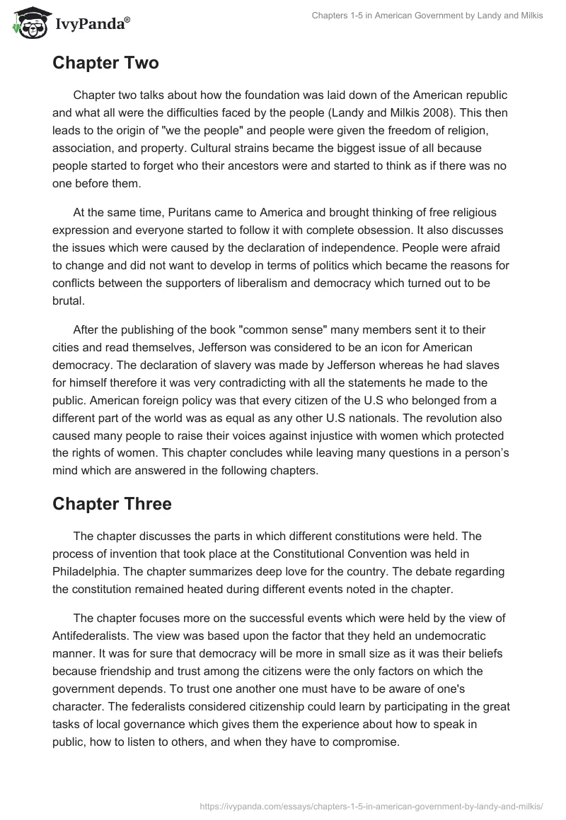 Chapters 1-5 in "American Government" by Landy and Milkis. Page 2
