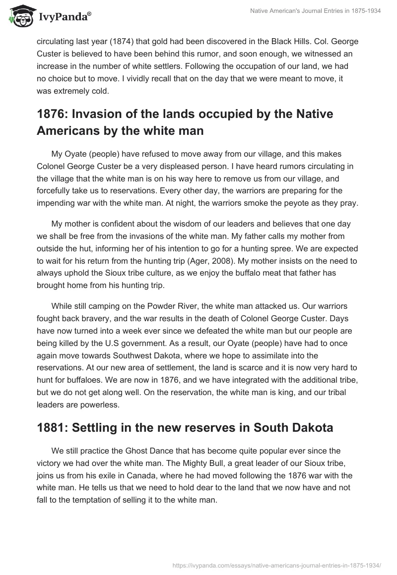 Native American's Journal Entries in 1875-1934. Page 2