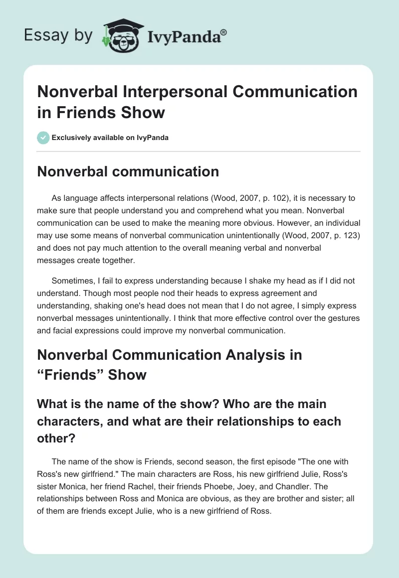 Nonverbal Interpersonal Communication in "Friends" Show. Page 1