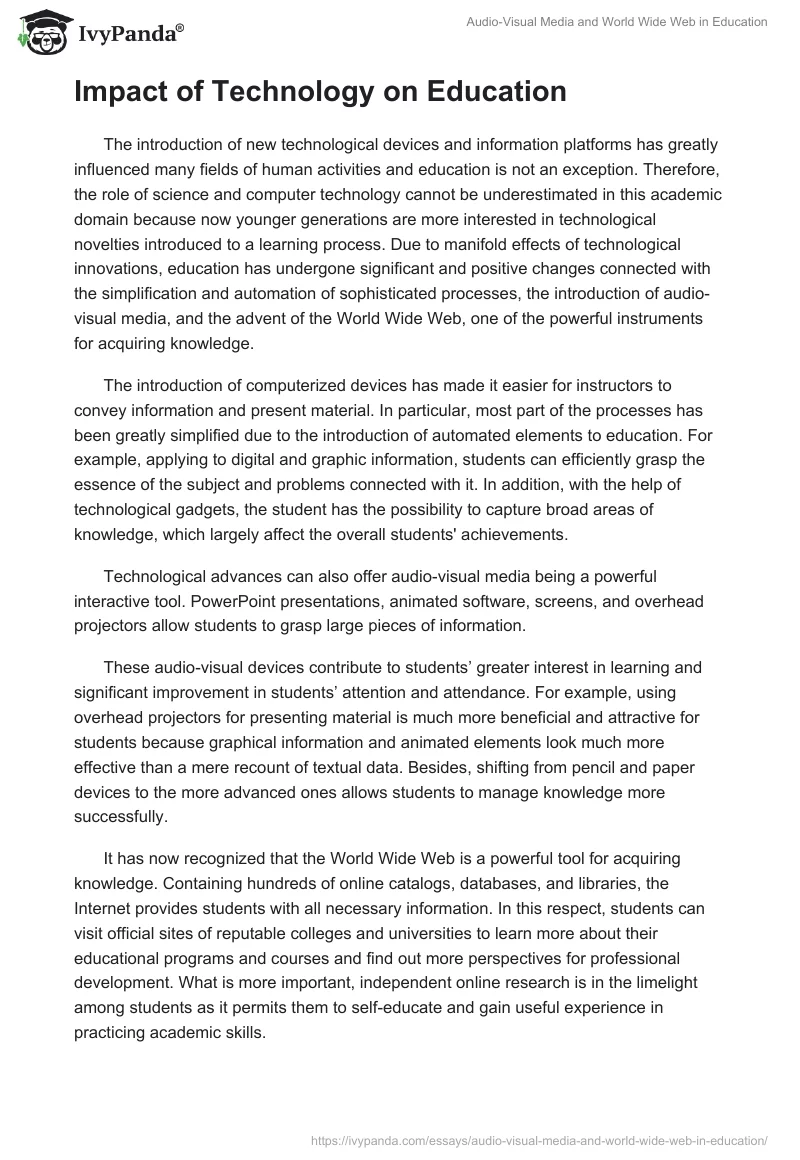 Audio-Visual Media and World Wide Web in Education. Page 2