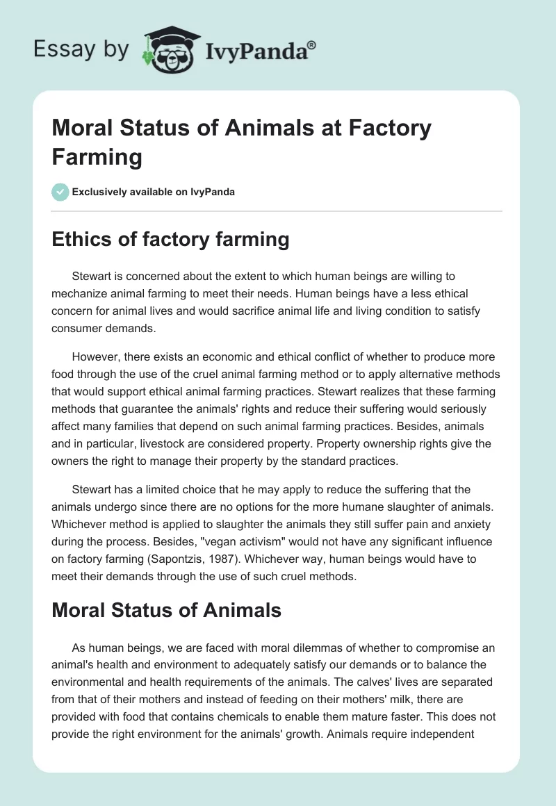 Moral Status of Animals at Factory Farming. Page 1