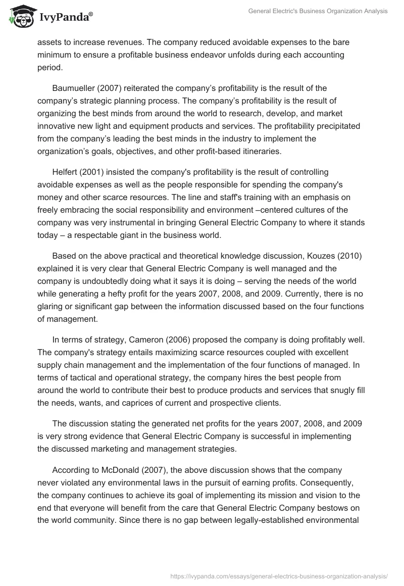 General Electric's Business Organization Analysis. Page 2