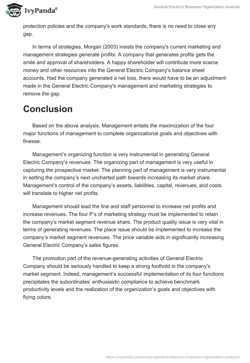 General Electric's Business Organization Analysis. Page 3