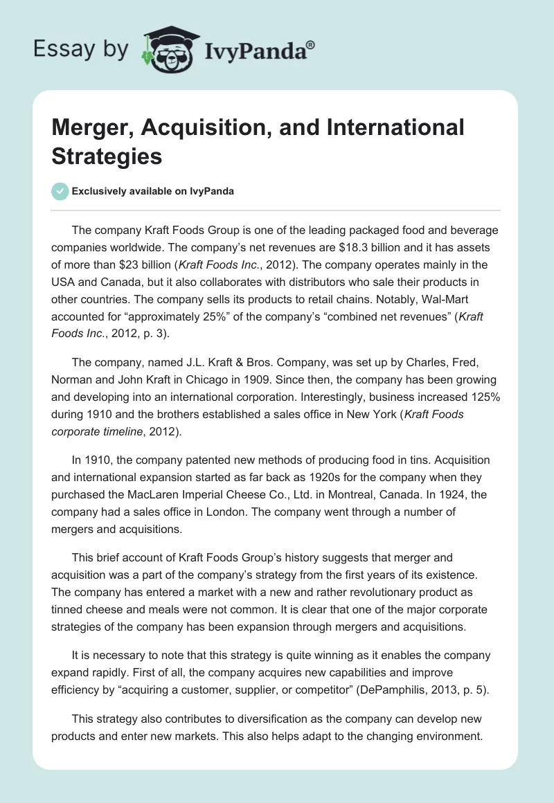 Merger, Acquisition, and International Strategies. Page 1