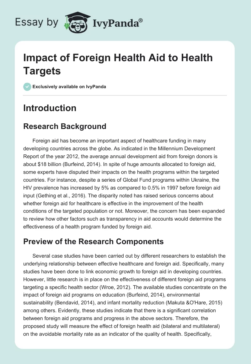 Impact of Foreign Health Aid to Health Targets. Page 1