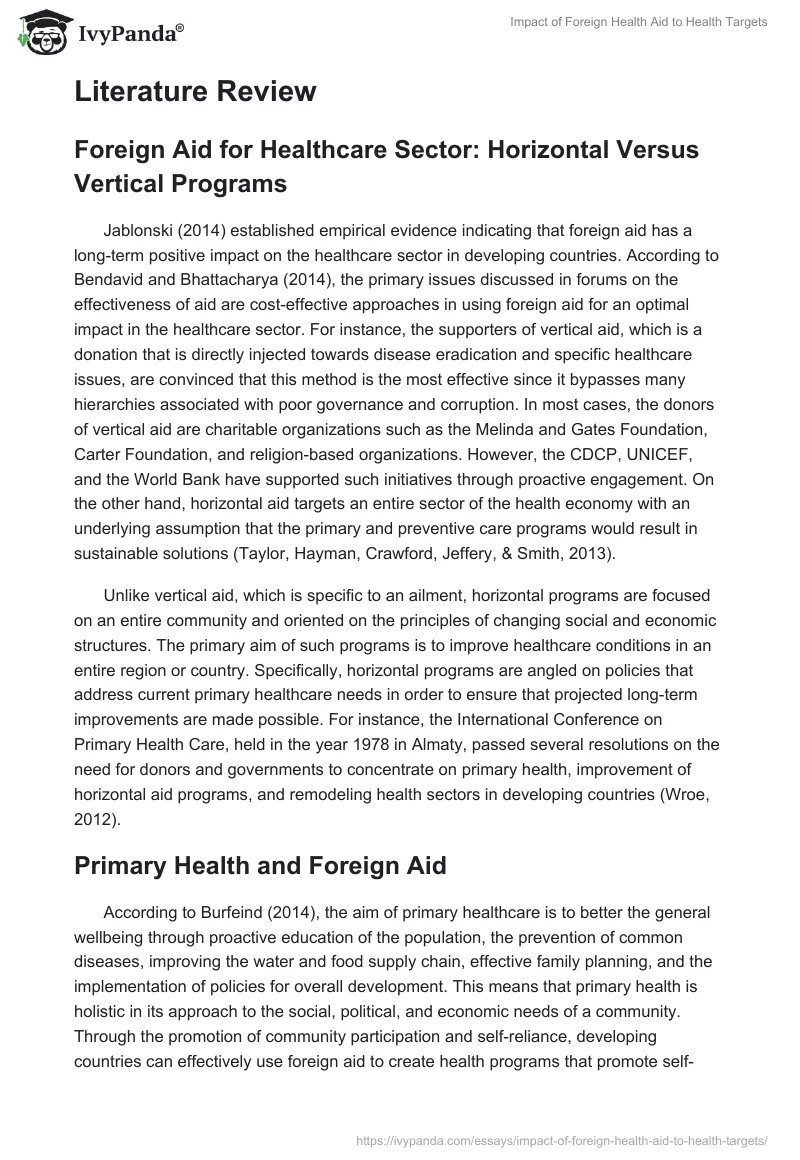 Impact of Foreign Health Aid to Health Targets. Page 3