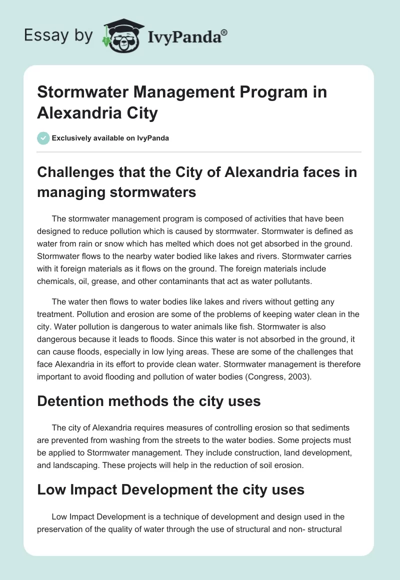 Stormwater Management Program in Alexandria City. Page 1