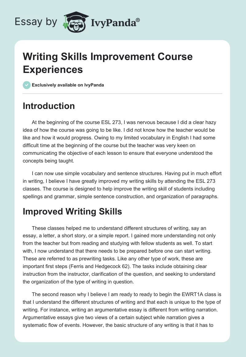 Writing Skills Improvement Course Experiences. Page 1