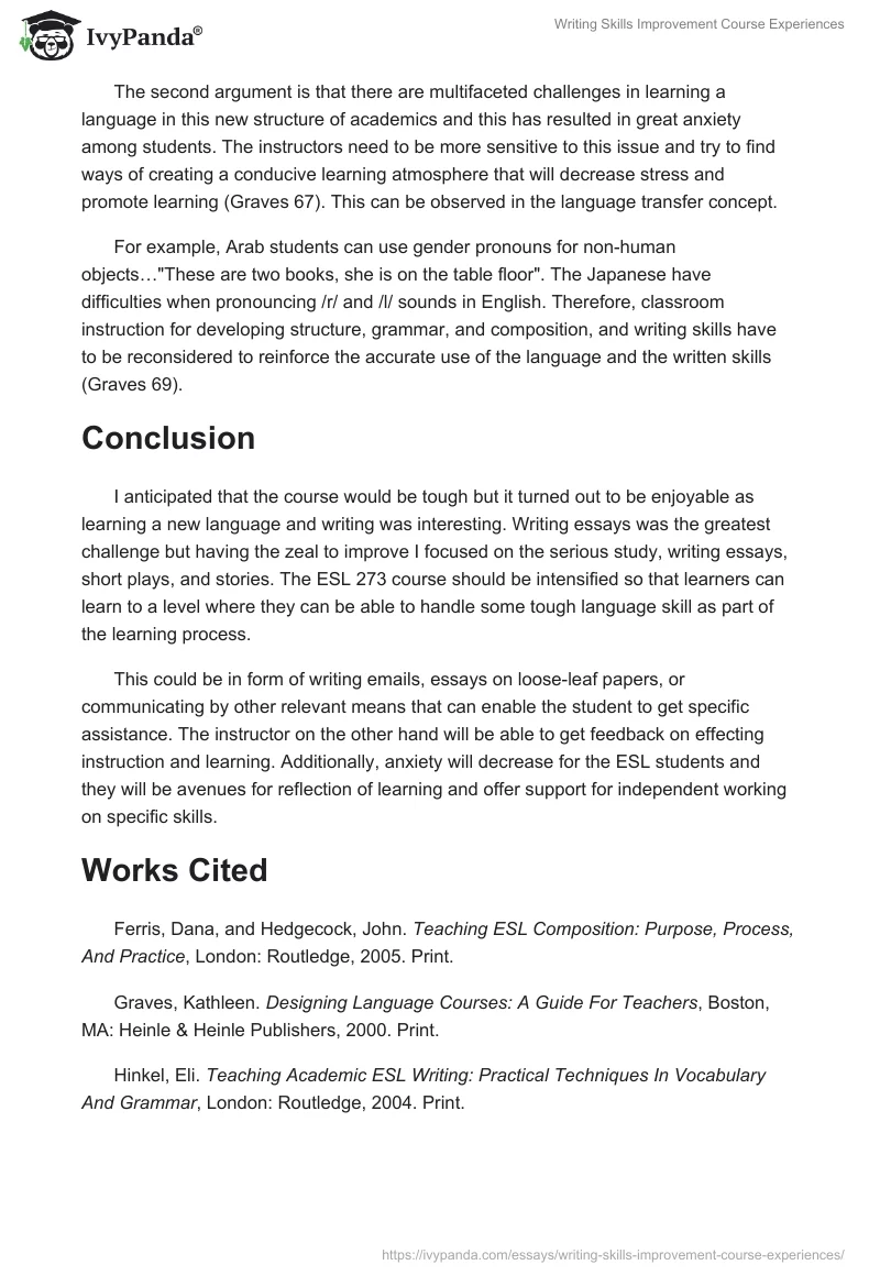 Writing Skills Improvement Course Experiences. Page 3