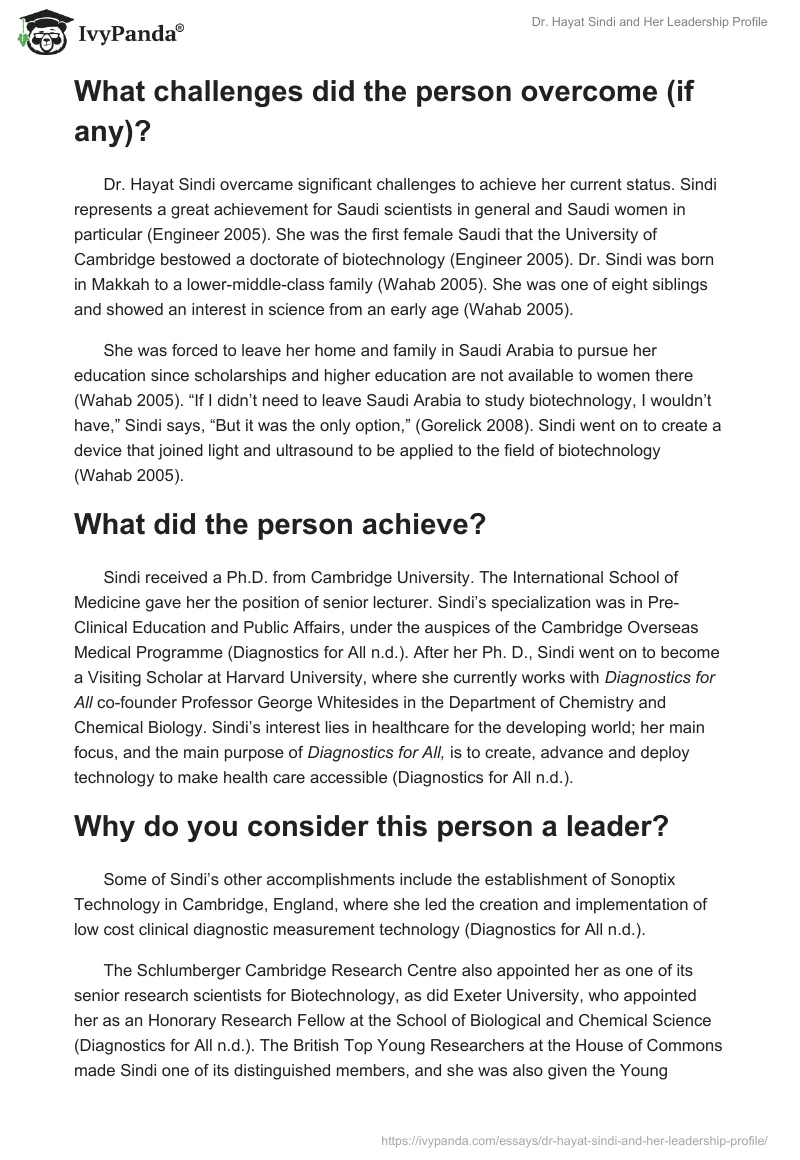 Dr. Hayat Sindi and Her Leadership Profile. Page 2