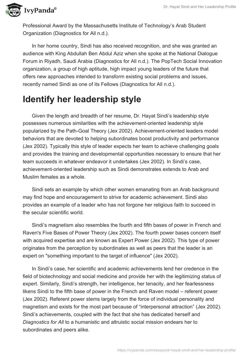 Dr. Hayat Sindi and Her Leadership Profile. Page 3