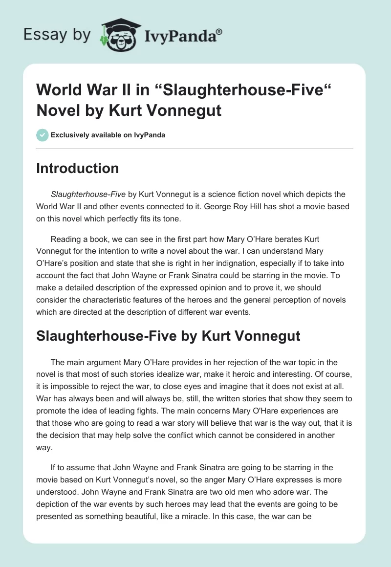 World War II in “Slaughterhouse-Five“ Novel by Kurt Vonnegut. Page 1
