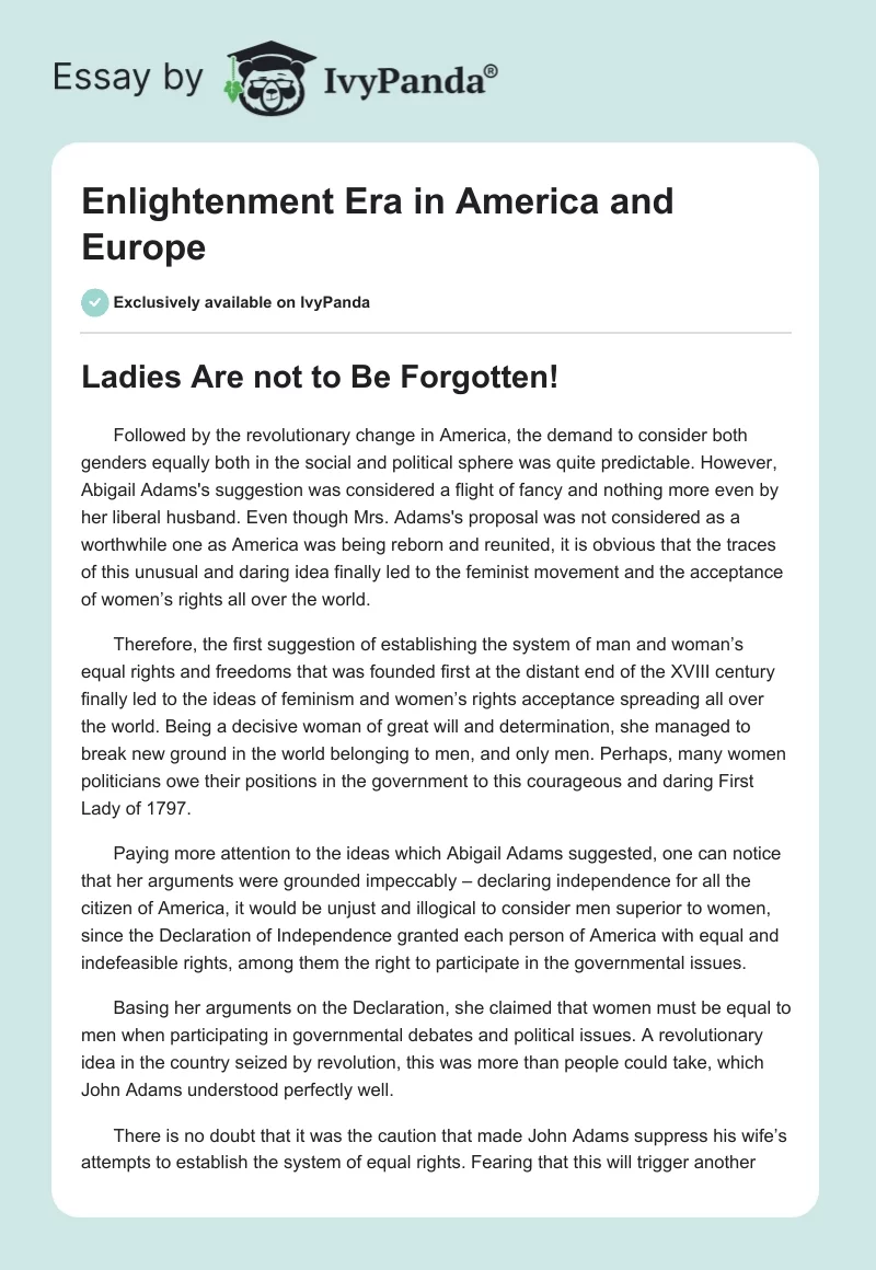 Enlightenment Era in America and Europe. Page 1