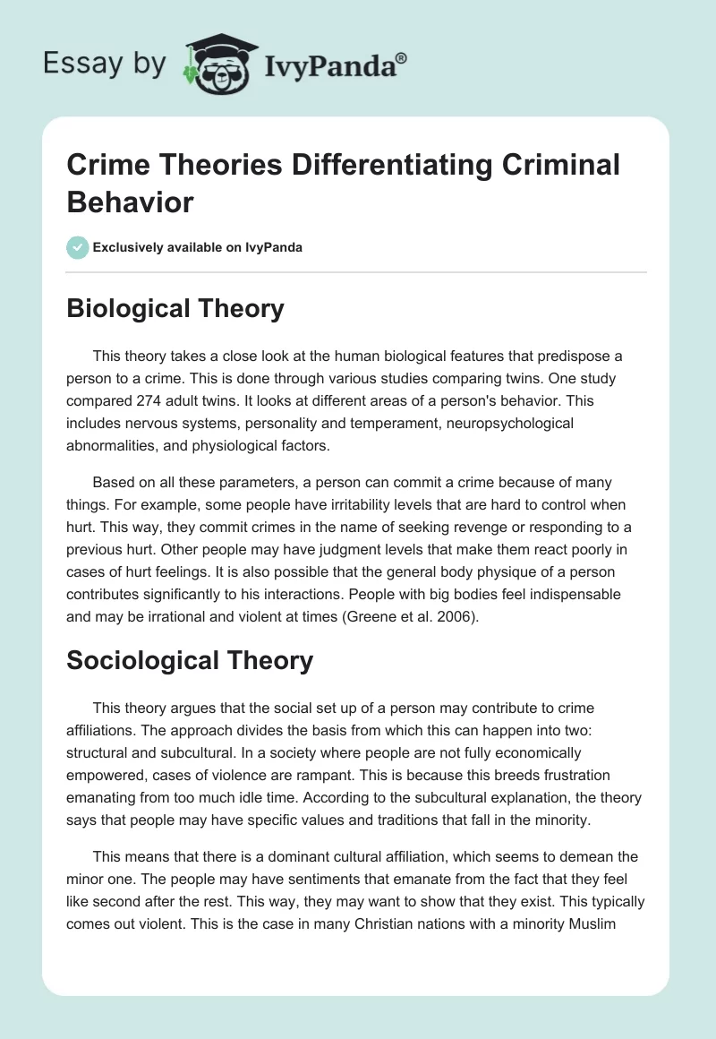 Crime Theories Differentiating Criminal Behavior. Page 1