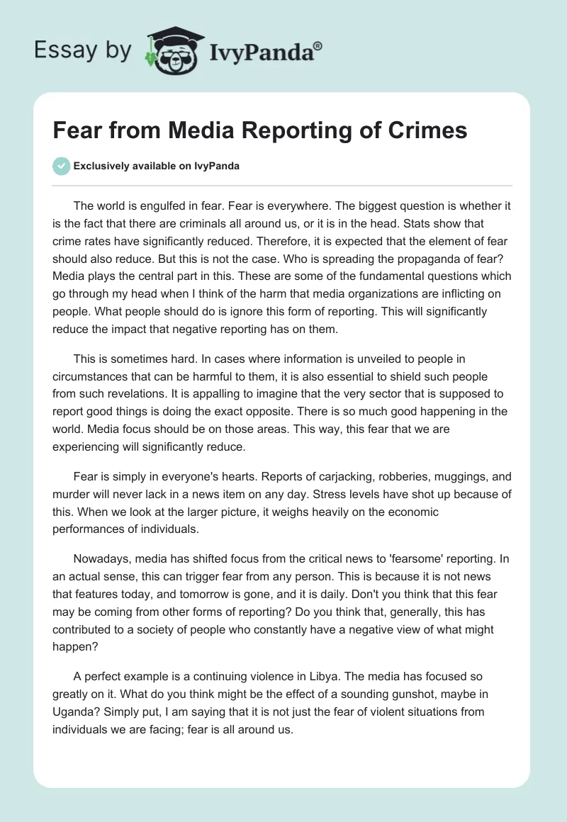 Fear from Media Reporting of Crimes. Page 1