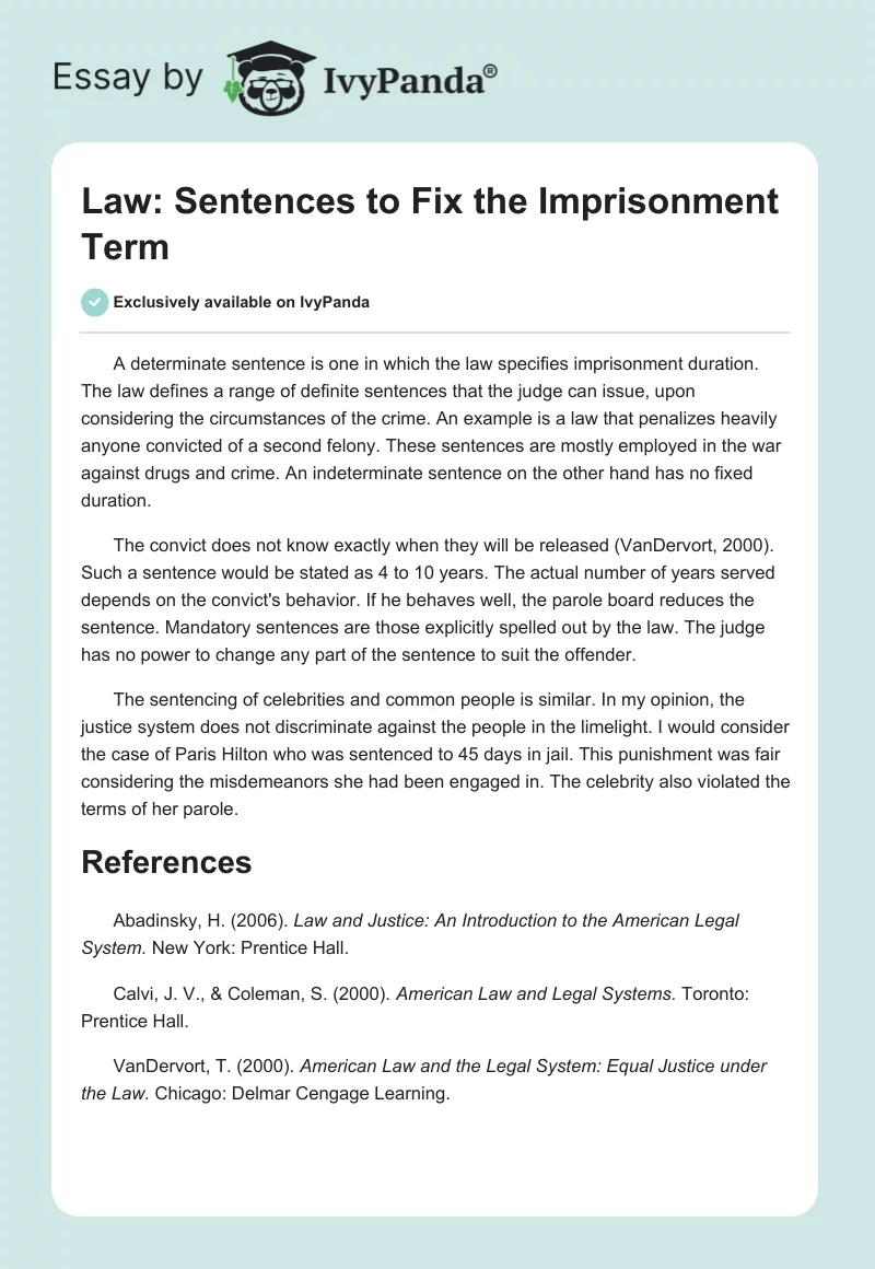 Law: Sentences to Fix the Imprisonment Term. Page 1
