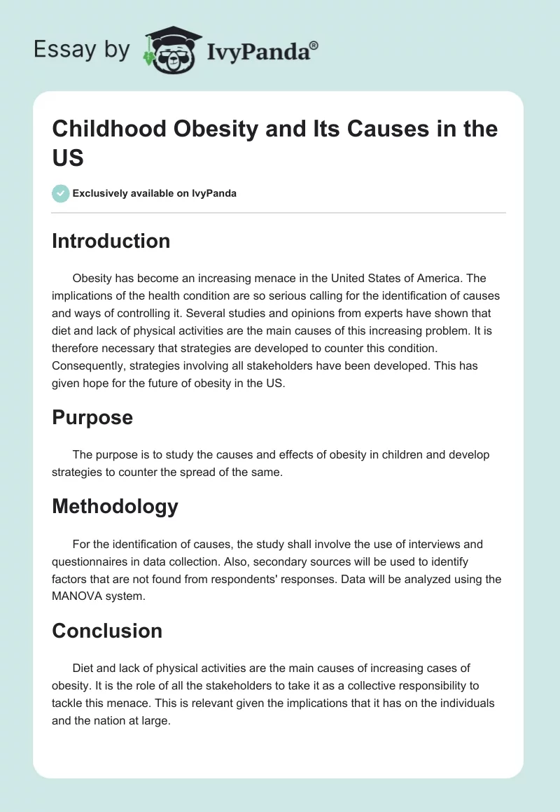 Childhood Obesity and Its Causes in the US. Page 1