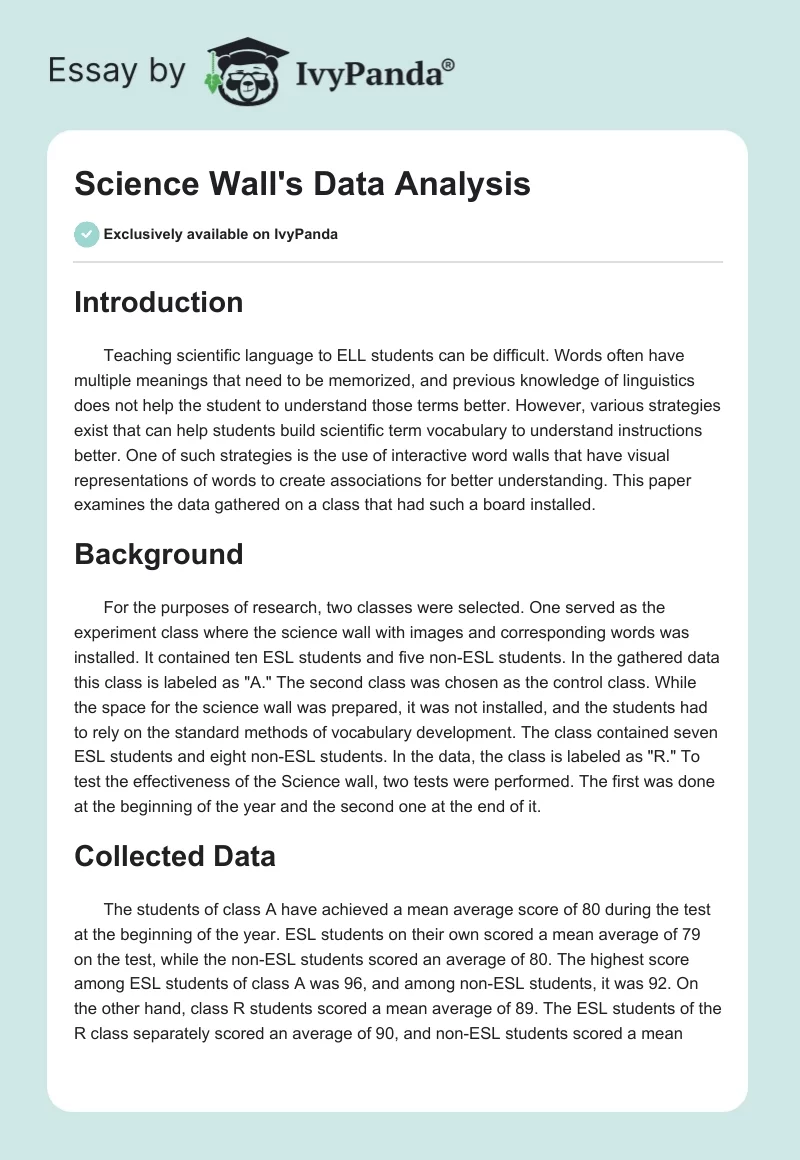Science Wall's Data Analysis. Page 1