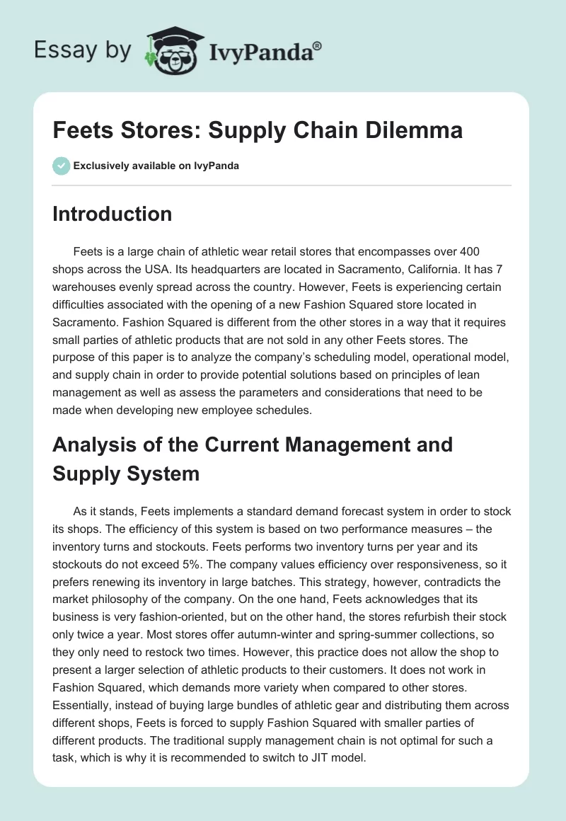Feets Stores: Supply Chain Dilemma. Page 1