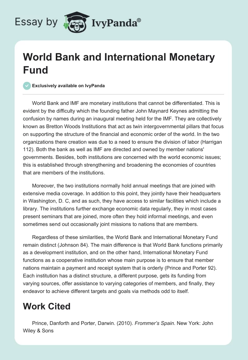 World Bank and International Monetary Fund. Page 1