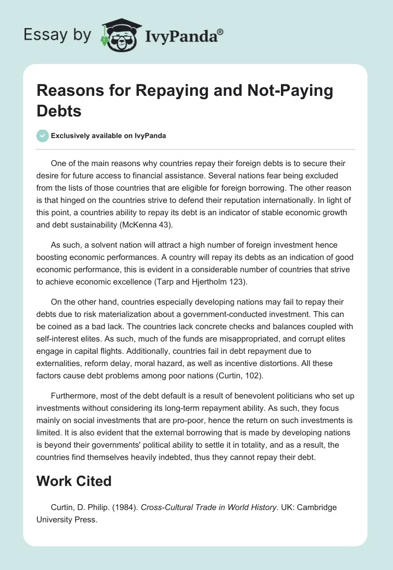 Reasons for Repaying and Not-Paying Debts. Page 1