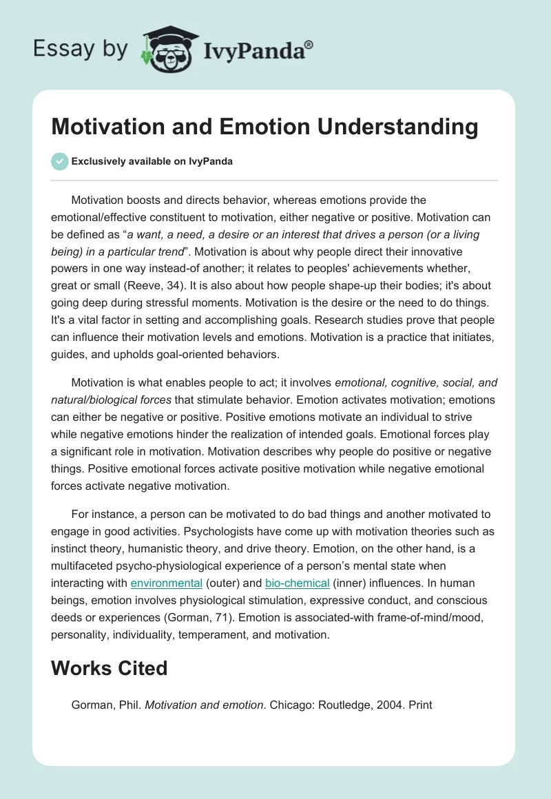 Motivation and Emotion Understanding. Page 1