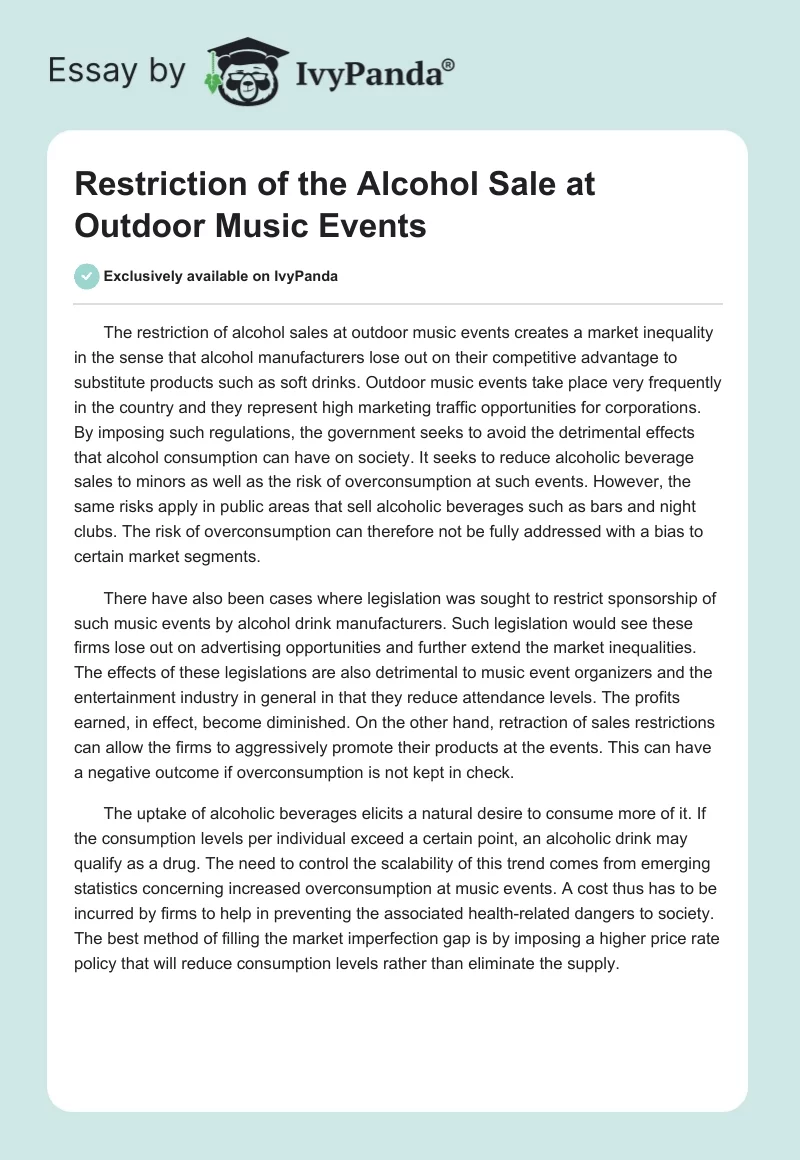 Restriction of the Alcohol Sale at Outdoor Music Events. Page 1