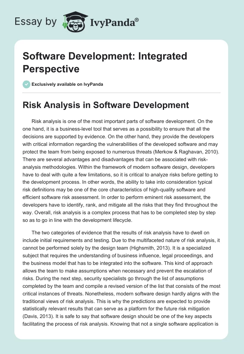 Software Development: Integrated Perspective. Page 1