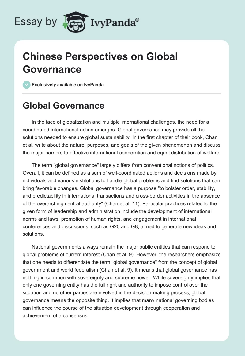 Chinese Perspectives on Global Governance. Page 1