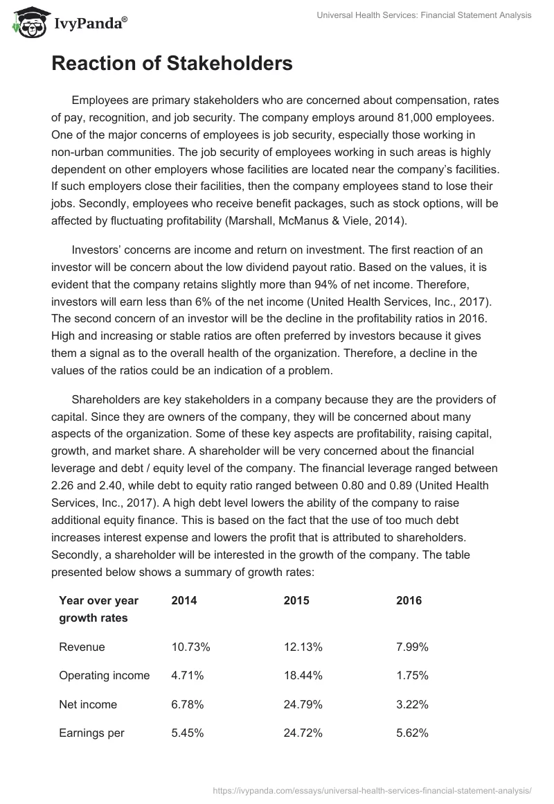 Universal Health Services: Financial Statement Analysis. Page 4