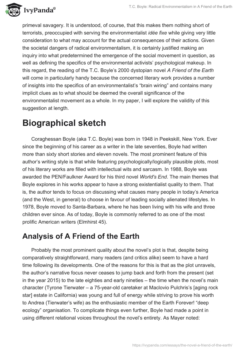 T.C. Boyle: Radical Environmentalism in "A Friend of the Earth". Page 2