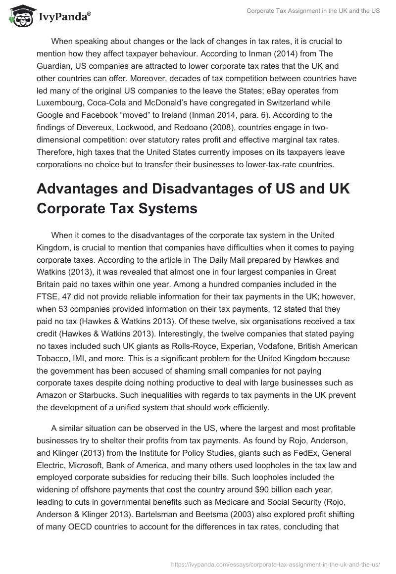 Corporate Tax Assignment in the UK and the US. Page 5