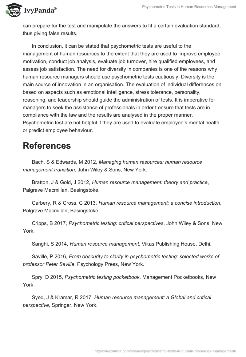 Psychometric Tests in Human Resources Management. Page 3