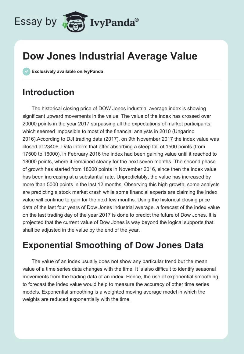 Dow Jones Industrial Average Value. Page 1