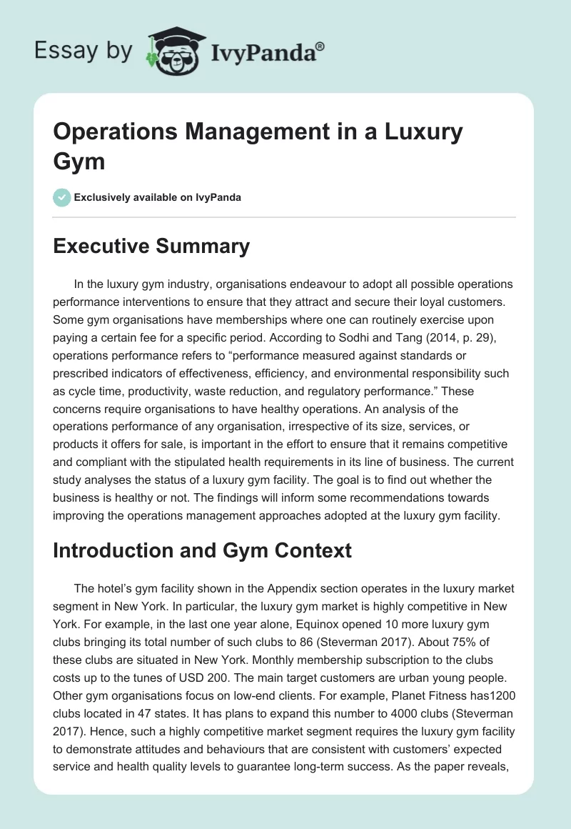 Operations Management in a Luxury Gym. Page 1