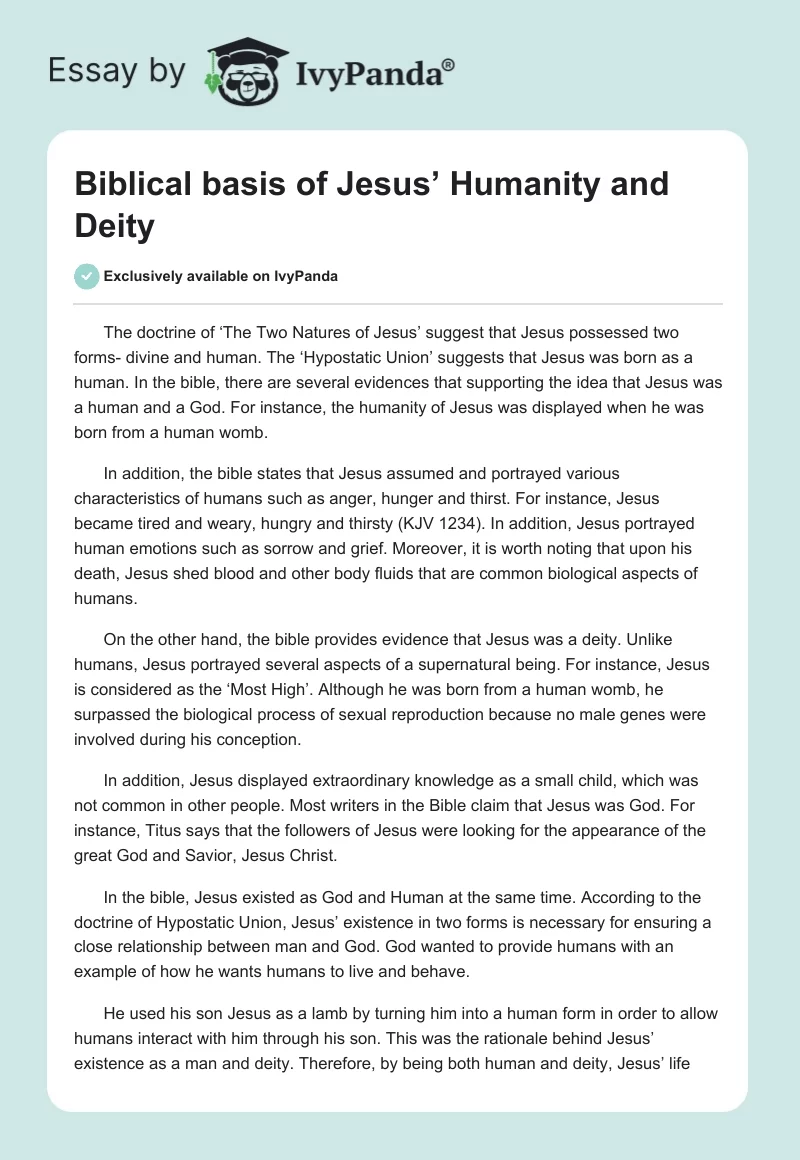 Biblical basis of Jesus’ Humanity and Deity. Page 1
