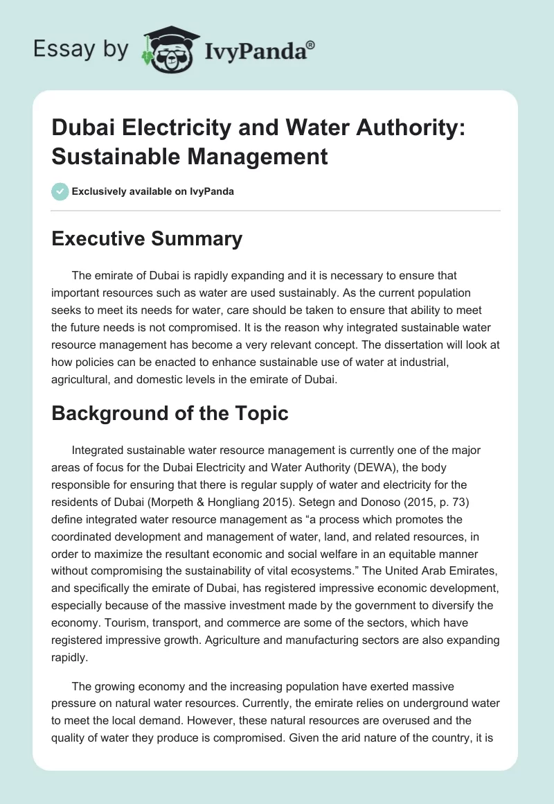 Dubai Electricity and Water Authority: Sustainable Management. Page 1