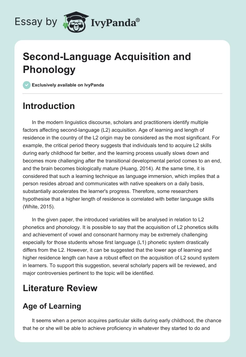 Second-Language Acquisition and Phonology. Page 1