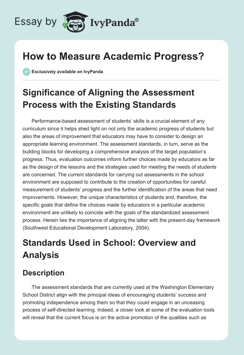 How to Measure Academic Progress?. Page 1