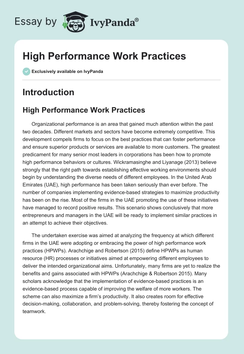 High Performance Work Practices. Page 1