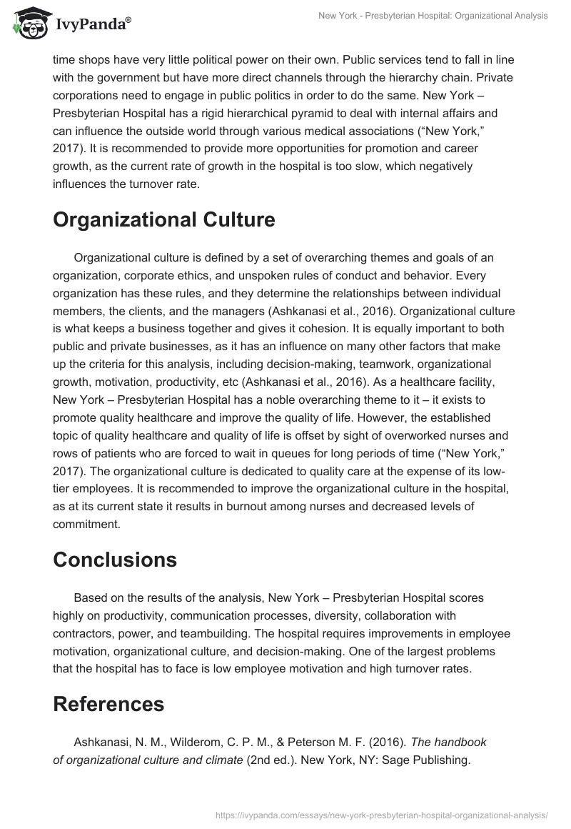 New York - Presbyterian Hospital: Organizational Analysis. Page 5