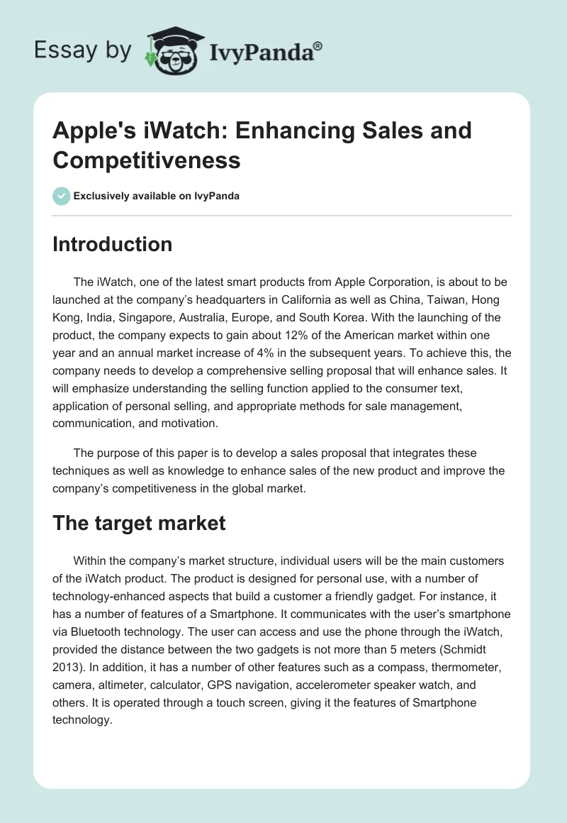 Apple's iWatch: Enhancing Sales and Competitiveness. Page 1