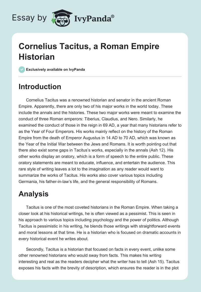 Cornelius Tacitus, a Roman Empire Historian. Page 1