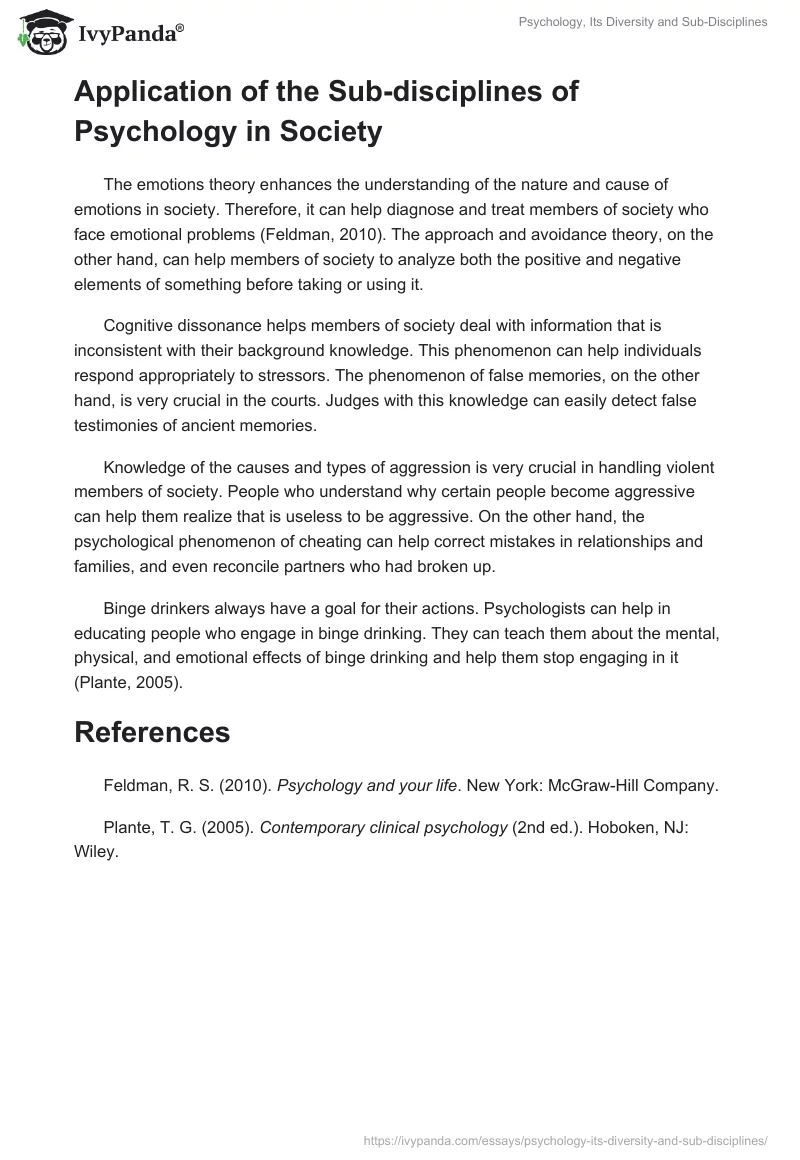Psychology, Its Diversity and Sub-Disciplines. Page 2