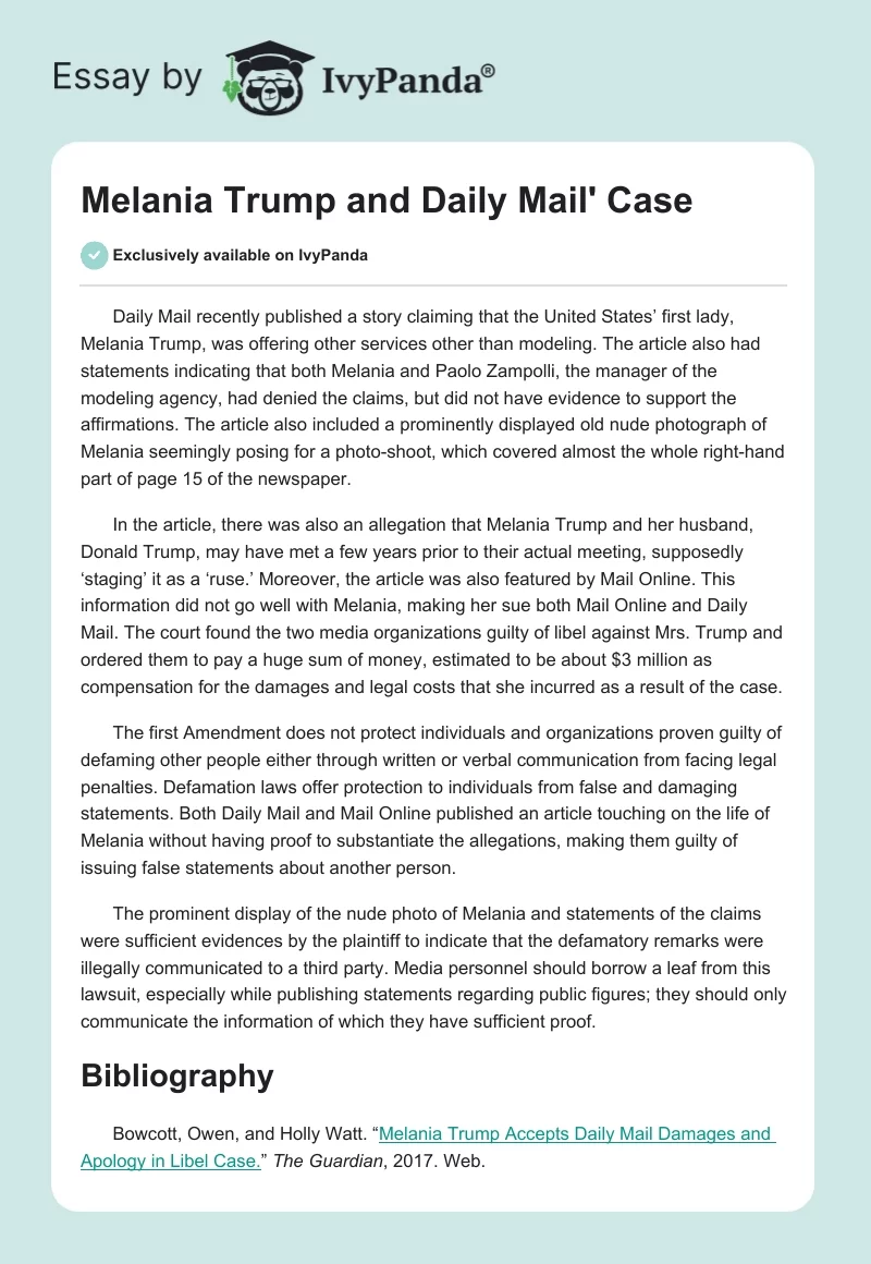Melania Trump and Daily Mail' Case. Page 1