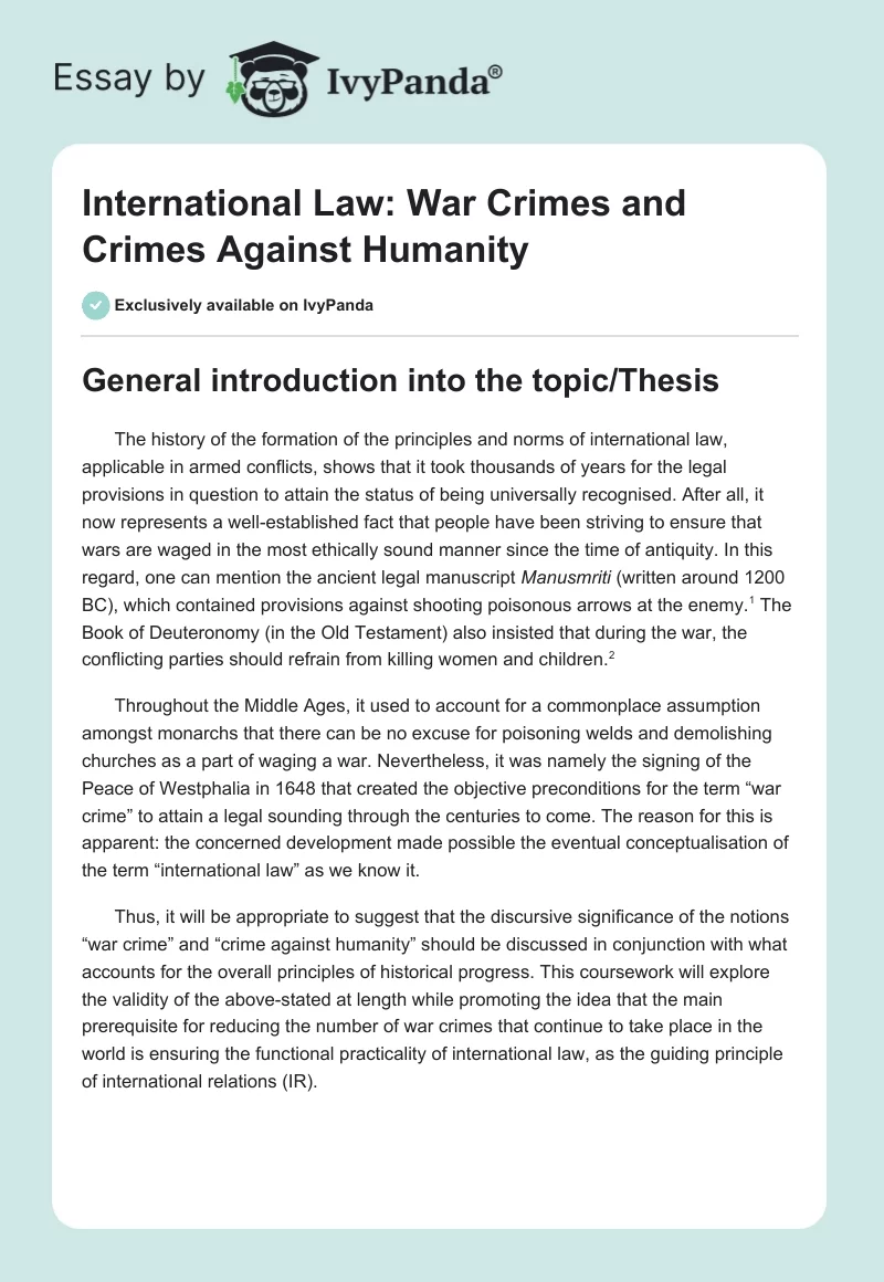 International Law: War Crimes and Crimes Against Humanity. Page 1