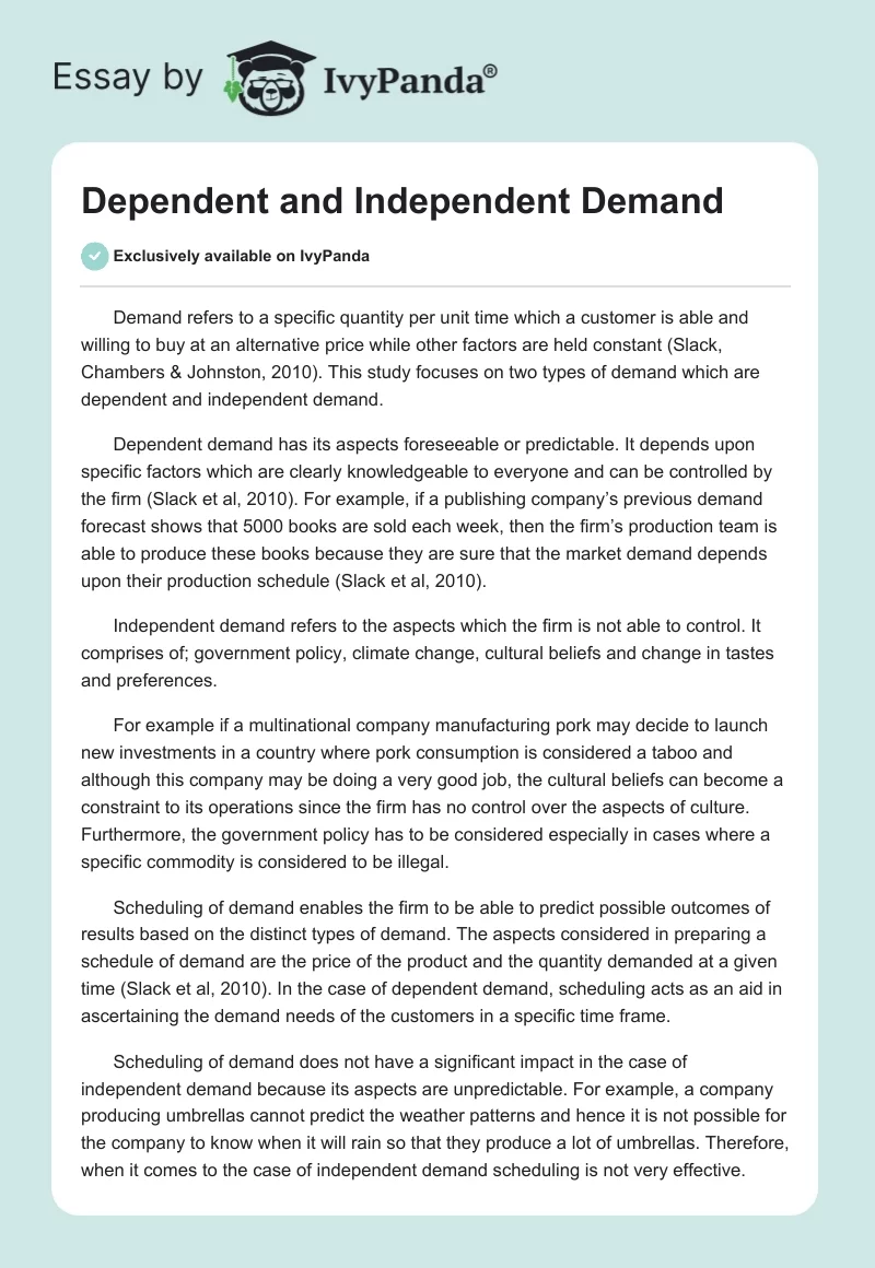 Dependent and Independent Demand. Page 1